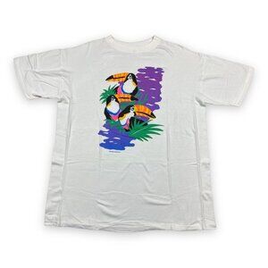 Vintage 90s Toucan Tropical Birds Colorful Oversized OSFA USA Single Stitch
